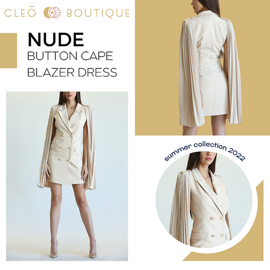 Nude Button Cape Blazer Dress