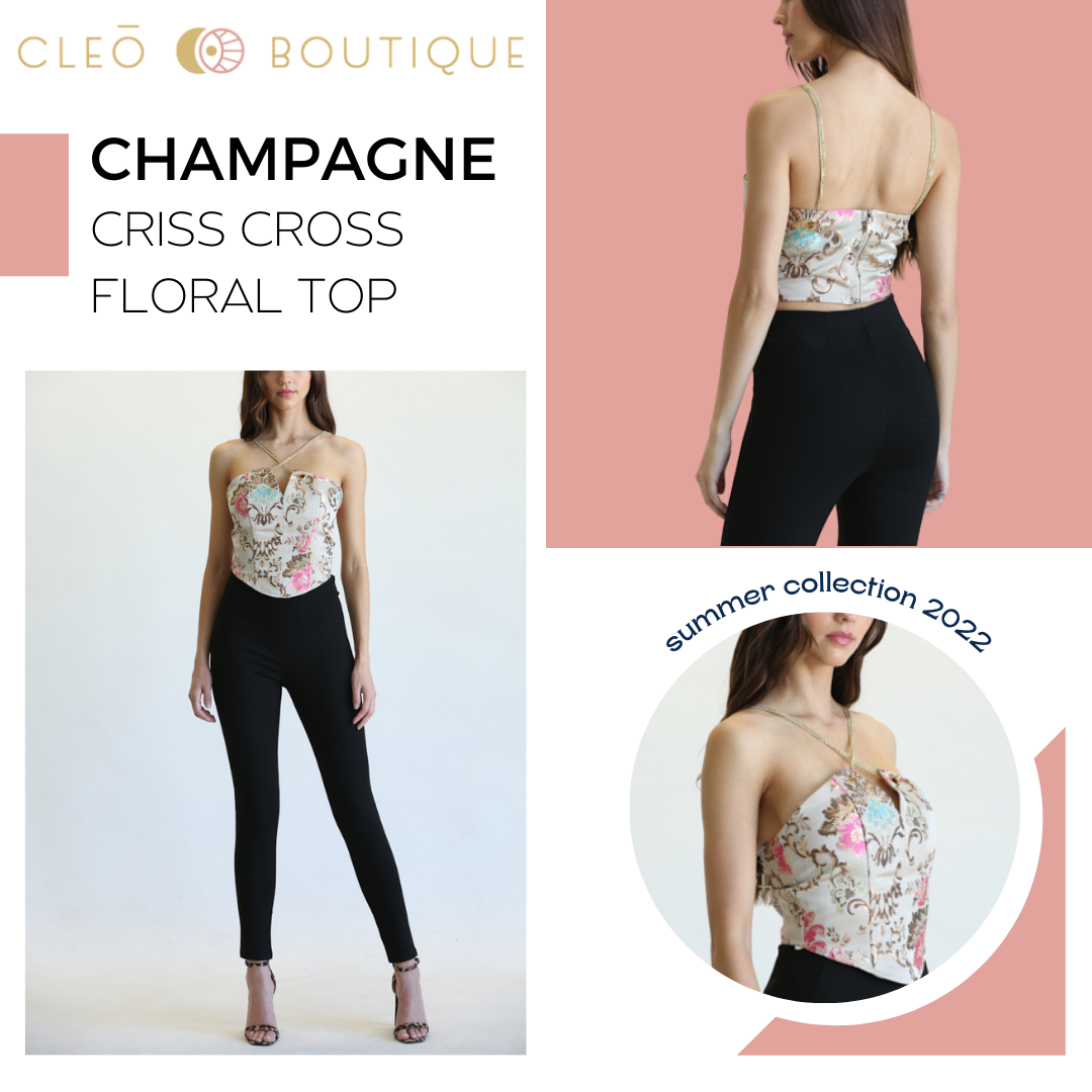 Champagne Cross Cross Cut Out Floral Top