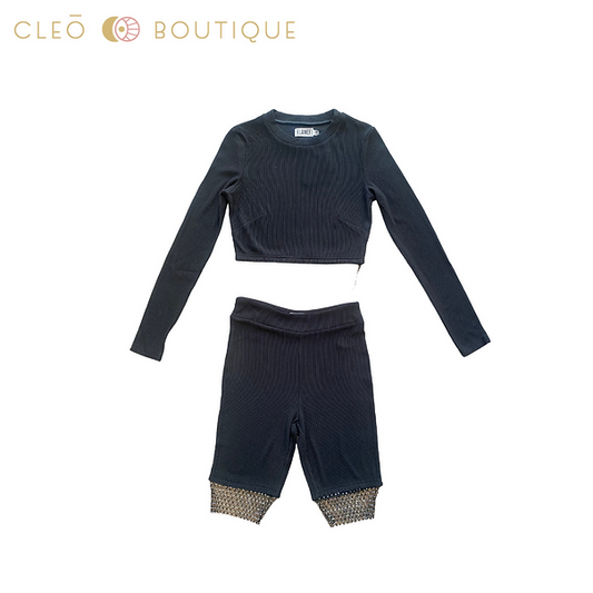 Cleo Black Long Sleeve Fitted Top
