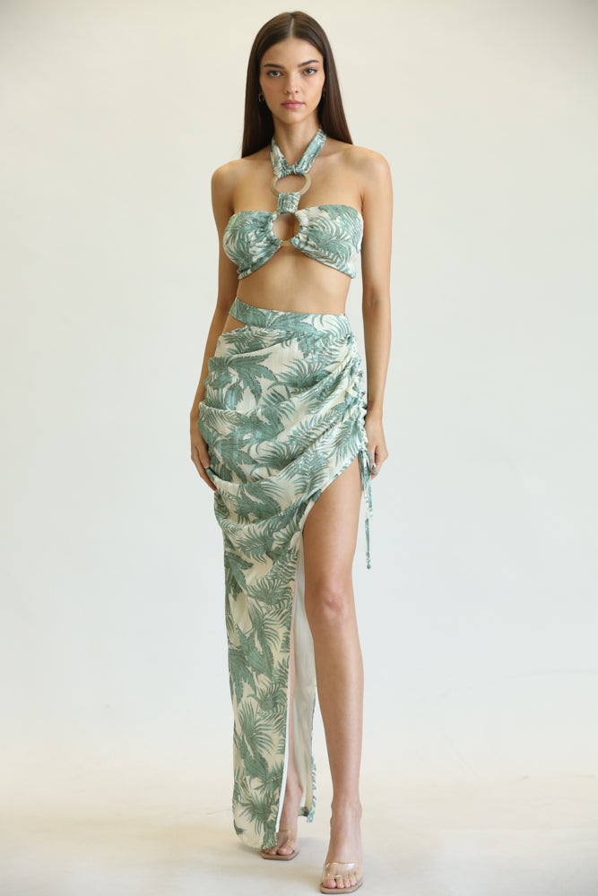 Sage Tropical Slit Skirt