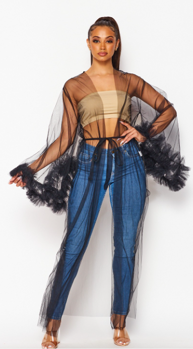 Gabrielle Tulle Mesh Duster Cardigan